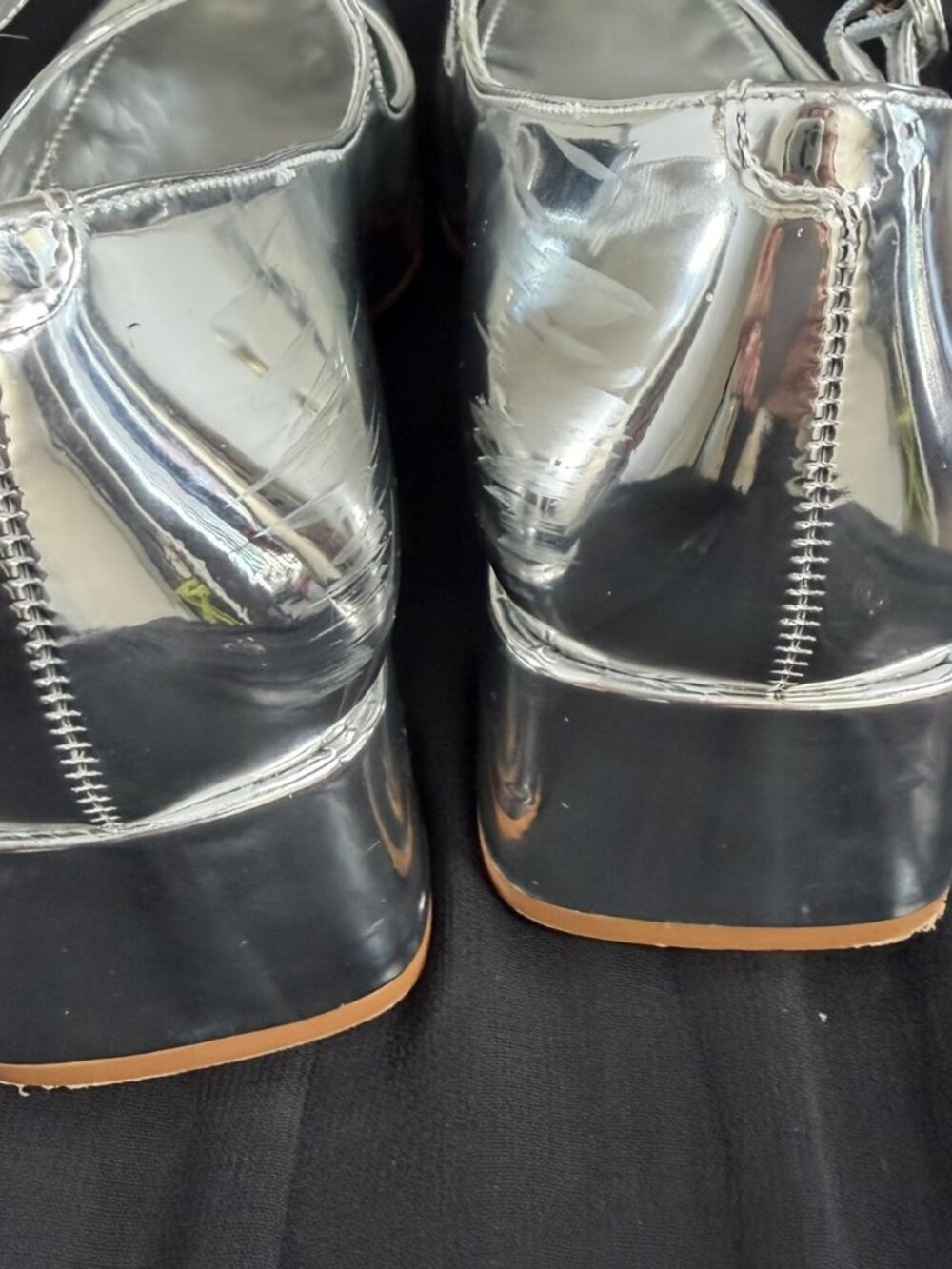 Larroudé Blair Block Heels in Silver Specchio Sz 6.5 handmade in Brazil - Picture 6 of 10